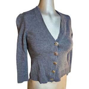 Tory Burch Grey Merino Wool Cardigan